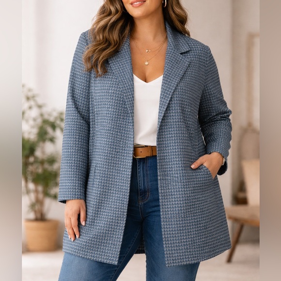 J. Jill Jackets & Blazers - J. Jill Wearever Collection Knit Blazer Jacket Blue Patterned Size 2X